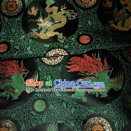 Chinese Traditional Black Silk Fabric Tang Suit Brocade Dragon and Phoenix Pattern Cloth Material Drapery