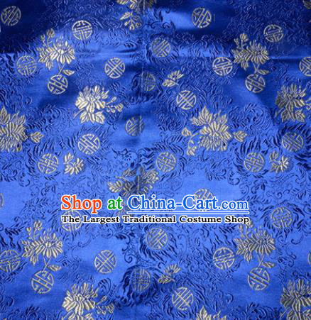 Chinese Traditional Royalblue Silk Fabric Tang Suit Brocade Cheongsam Flowers Pattern Cloth Material Drapery