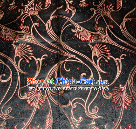 Chinese Traditional Black Silk Fabric Tang Suit Brocade Cheongsam Peacock Tail Pattern Cloth Material Drapery
