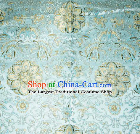 Chinese Traditional Silk Fabric Tang Suit Blue Brocade Cheongsam Palace Pattern Cloth Material Drapery