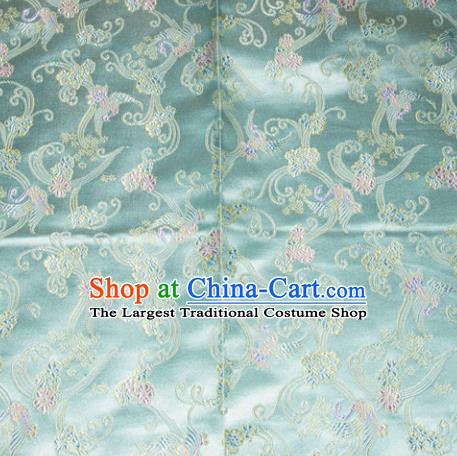 Chinese Traditional Blue Silk Fabric Tang Suit Brocade Cheongsam Cranes Pattern Cloth Material Drapery