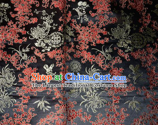 Chrysanthemum Pattern Chinese Traditional Black Silk Fabric Tang Suit Brocade Cloth Cheongsam Material Drapery