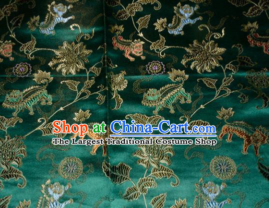 Kylin Pattern Chinese Traditional Green Silk Fabric Tang Suit Brocade Cloth Cheongsam Material Drapery