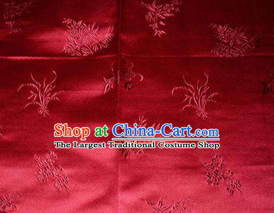 Chinese Traditional Cheongsam Red Silk Fabric Tang Suit Brocade Classical Plum Blossom Orchid Bamboo Chrysanthemum Pattern Cloth Material Drapery