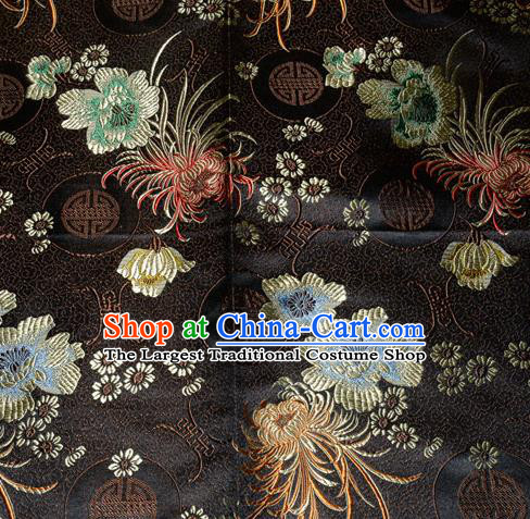 Chinese Traditional Silk Fabric Classical Chrysanthemum Pattern Tang Suit Black Brocade Cloth Cheongsam Material Drapery