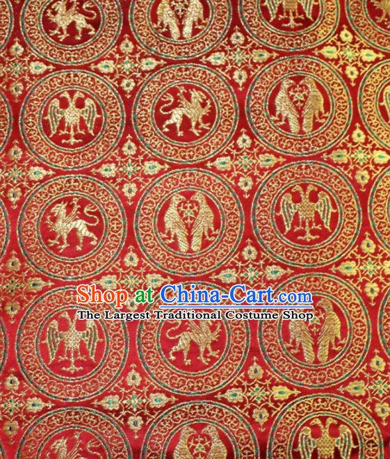 Chinese Traditional Silk Fabric Egypt Pattern Tang Suit Red Brocade Cloth Cheongsam Material Drapery