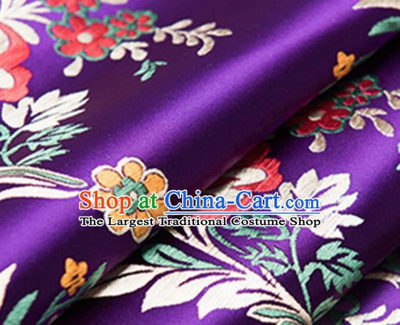 Chinese Traditional Fabric Purple Silk Fabric Begonia Pattern Tang Suit Brocade Cloth Cheongsam Material Drapery