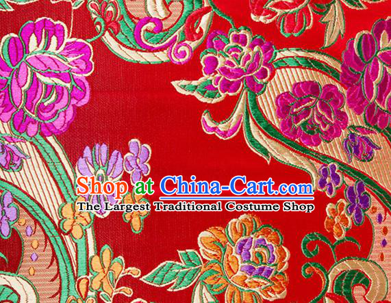 Chinese Traditional Red Silk Fabric Tang Suit Classical Flowers Pattern Brocade Cloth Cheongsam Material Drapery