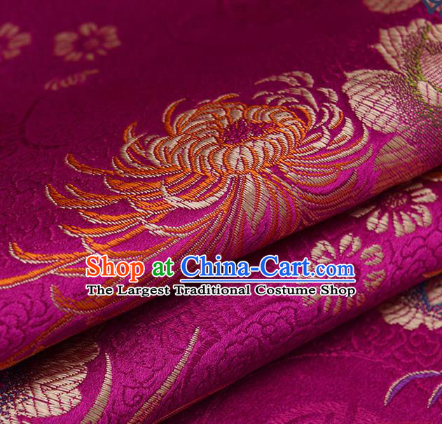 Chinese Traditional Amaranth Brocade Fabric Chrysanthemum Pattern Tang Suit Silk Cloth Cheongsam Material Drapery