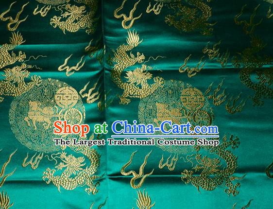 Chinese Traditional Silk Fabric Dragons Pattern Tang Suit Green Brocade Cloth Cheongsam Material Drapery