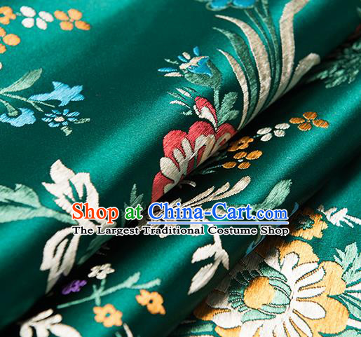 Chinese Traditional Begonia Pattern Tang Suit Green Brocade Fabric Silk Cloth Cheongsam Material Drapery