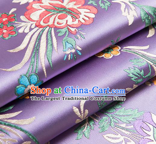 Chinese Traditional Begonia Pattern Tang Suit Light Purple Brocade Fabric Silk Cloth Cheongsam Material Drapery