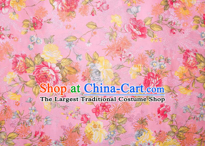 Chinese Traditional Peony Flowers Pattern Tang Suit Pink Brocade Fabric Silk Cloth Cheongsam Material Drapery