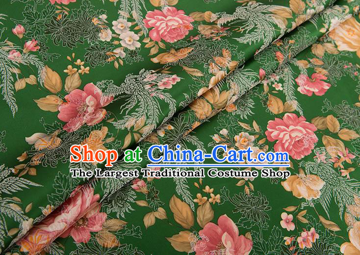 Chinese Traditional Peony Flowers Pattern Tang Suit Green Brocade Fabric Silk Cloth Cheongsam Material Drapery