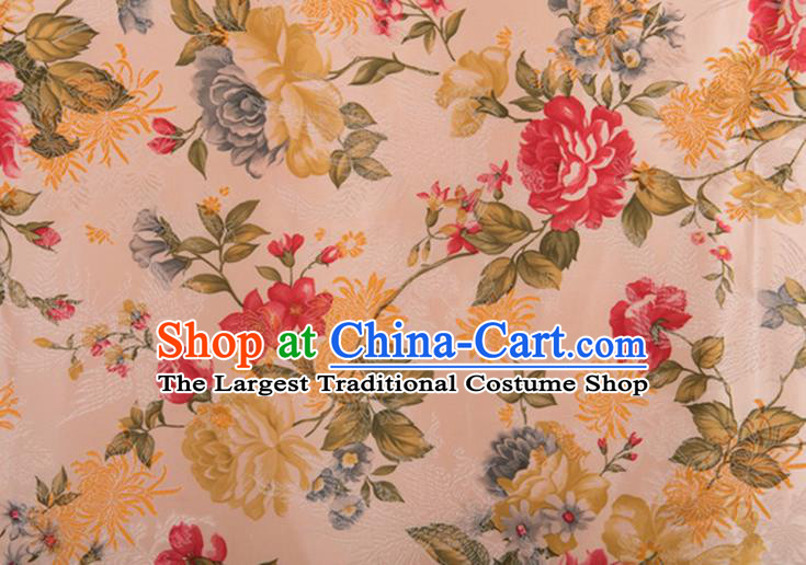 Chinese Traditional Peony Flowers Pattern Tang Suit Pink Brocade Fabric Silk Cloth Cheongsam Material Drapery