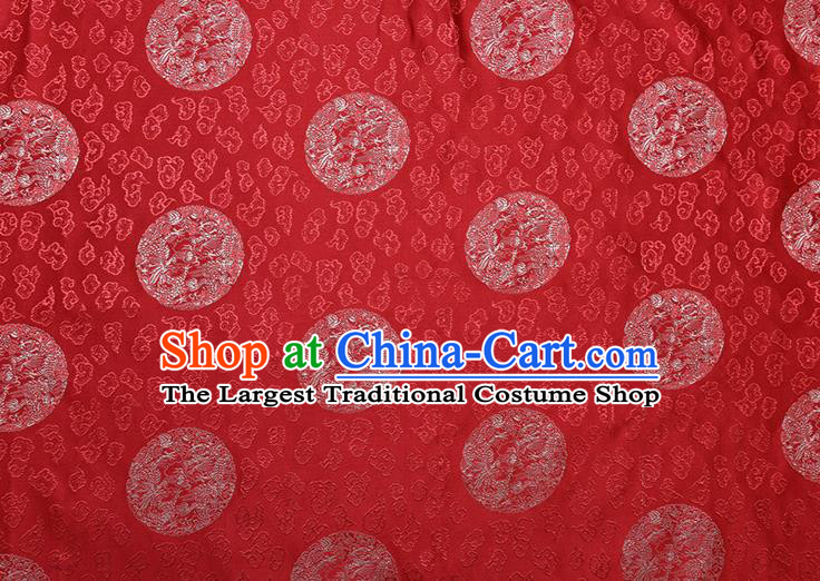 Chinese Traditional Round Dragons Pattern Tang Suit Red Brocade Fabric Silk Cloth Cheongsam Material Drapery
