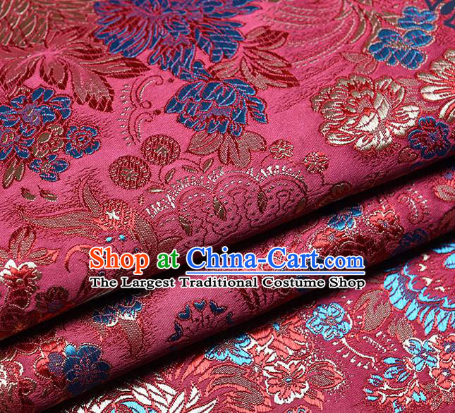 Chinese Traditional Tang Suit Purplish Red Brocade Fabric Peony Pattern Silk Cloth Cheongsam Material Drapery