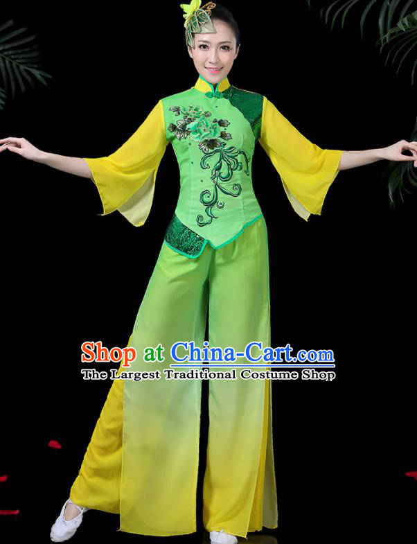 Chinese Classical Umbrella Dance Green Costume Traditional Folk Dance Yangko Clothing for Women