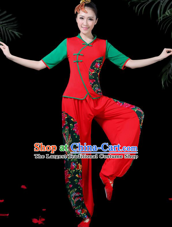 Chinese Classical Fan Dance Red Costume Traditional Folk Dance Yangko Clothing for Women