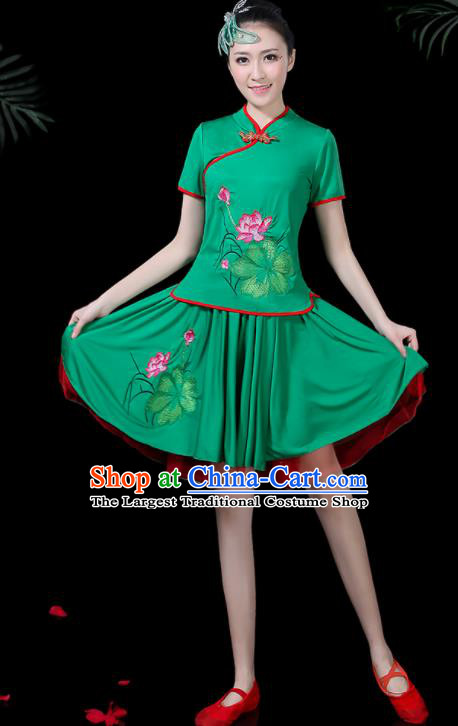 Chinese Classical Lotus Dance Green Costume Traditional Folk Dance Yangko Clothing for Women