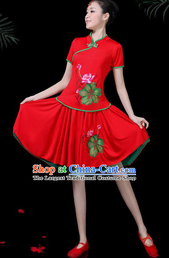 Chinese Classical Lotus Dance Red Costume Traditional Folk Dance Yangko Clothing for Women