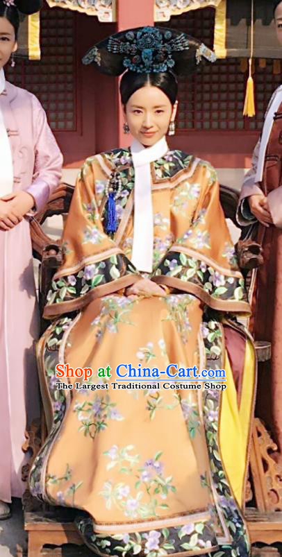 Ancient Chinese Qing Dynasty Empress Ruyi Royal Love in the Palace Embroidered Costumes and Headpiece for Women