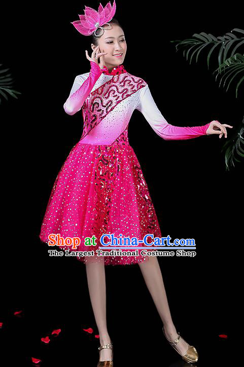 Professional Modern Dance Costume Stage Performance Chorus Rosy Dress for Women