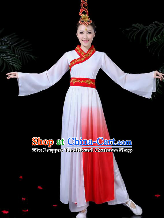Chinese Classical Umbrella Dance Red Costume Traditional Folk Dance Fan  Dance Clothing for Women