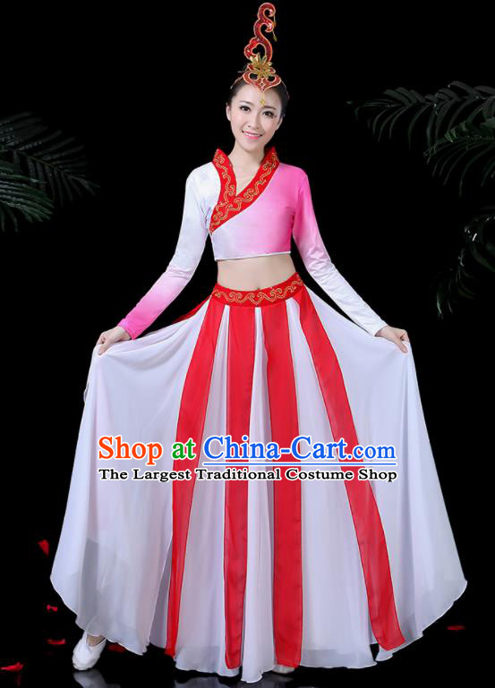 Chinese Classical Dance Yangko Pink Costume Traditional Folk Dance Fan Dance Clothing for Women