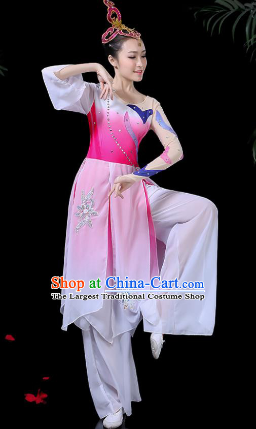 Chinese Classical Dance Pink Costume Traditional Umbrella Dance Fan Dance Clothing for Women
