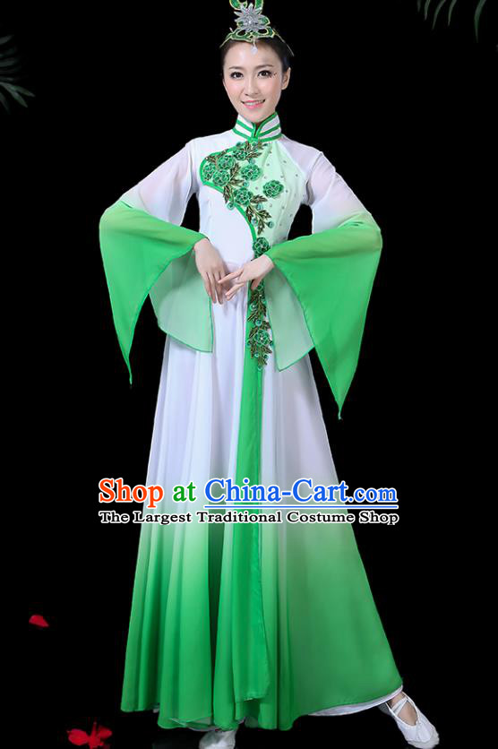 Chinese Classical Dance Costume Traditional Umbrella Dance Fan Dance Green Dress for Women