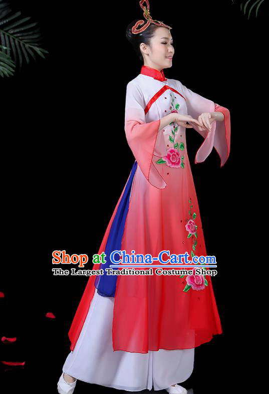 Chinese Classical Dance Umbrella Dance Costume Traditional Fan Dance Red Dress for Women