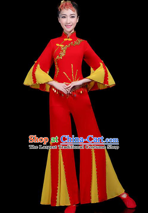 Traditional Fan Dance Yangko Red Costumes Chinese Folk Dance Umbrella Dance Costume for Women