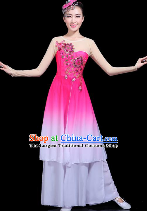 Traditional Classical Jasmine Flower Dance Pink Dress Chinese Folk Dance Umbrella Dance Costume for Women