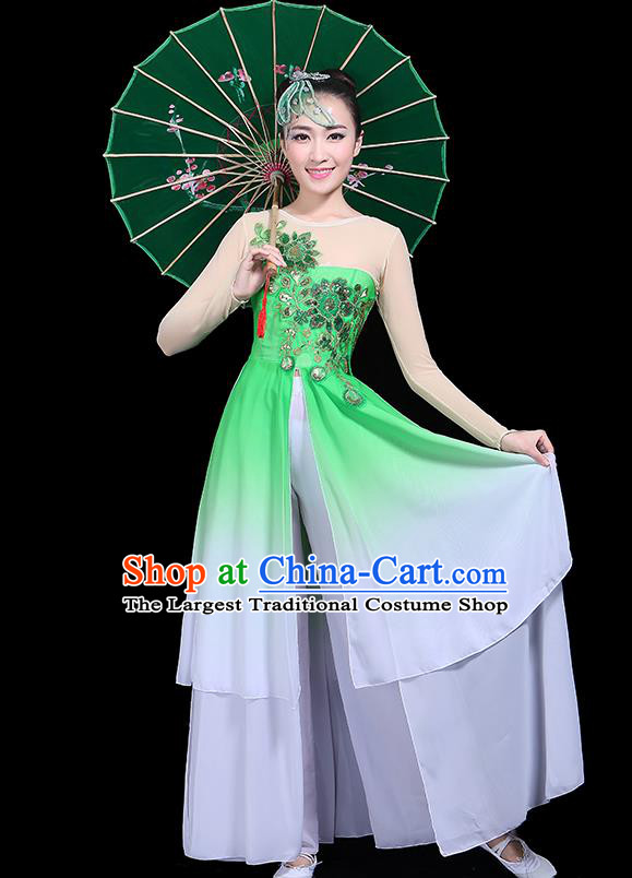 Traditional Classical Jasmine Flower Dance Green Dress Chinese Folk Dance Umbrella Dance Costume for Women