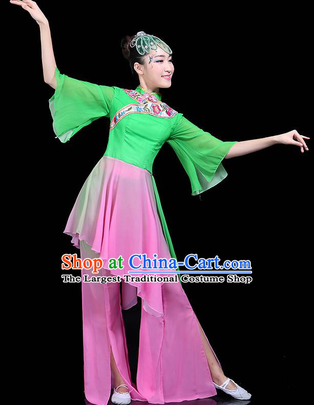 Traditional Classical Dance Green Dress Chinese Folk Dance Umbrella Dance Costume for Women