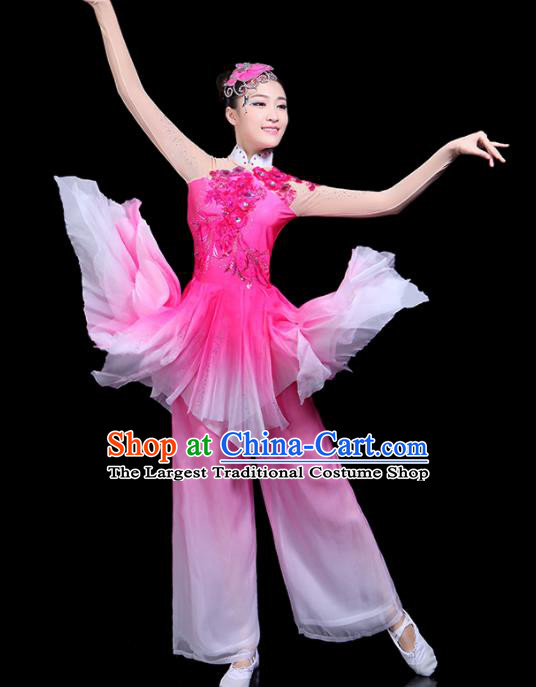 Traditional Classical Dance Umbrella Dance Pink Clothing Chinese Folk Dance Costume for Women