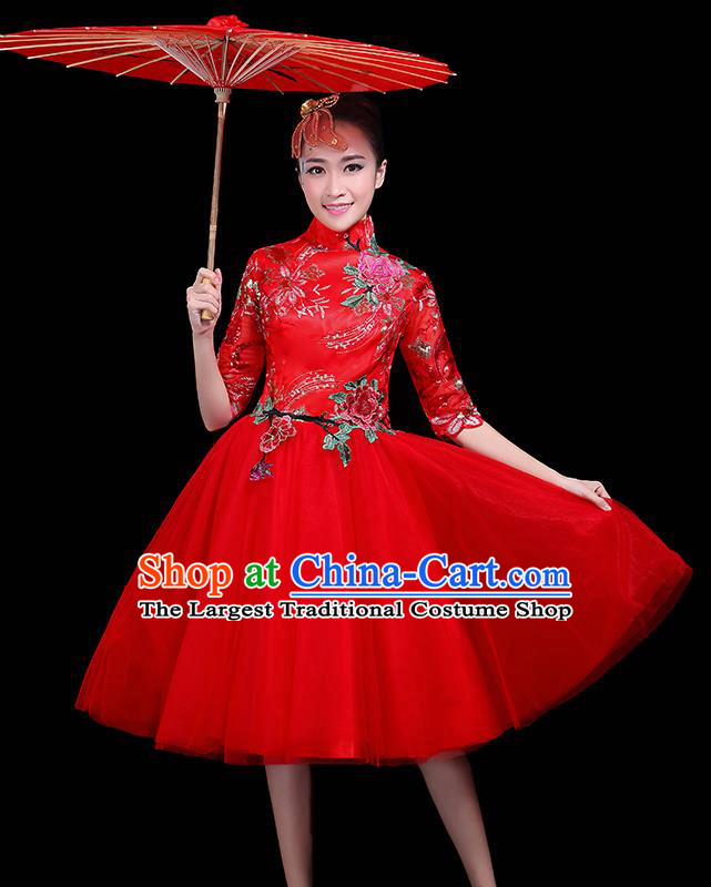 Professional Dance Modern Dance Red Dress Stage Performance Chorus Costume for Women