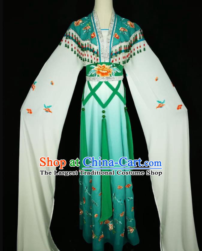 Chinese Traditional Beijing Opera Actress Costume Princess Embroidered Peacock Green Hanfu Dress for Adults