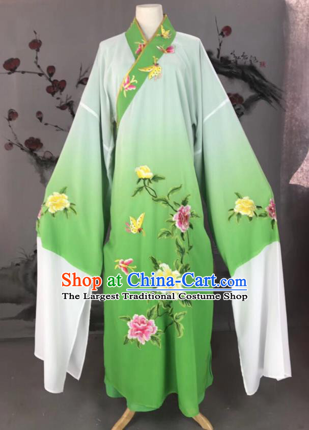 Chinese Traditional Beijing Opera Scholar Costume Peking Opera Niche Green Embroidered Robe for Adults