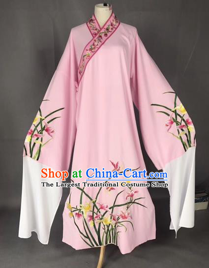 Chinese Traditional Beijing Opera Scholar Embroidered Orchid Pink Robe Peking Opera Niche Costume for Adults