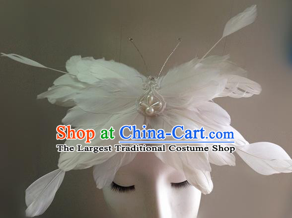 Top Halloween Catwalks Hair Accessories Stage Show White Feather Butterfly Headdress for Women