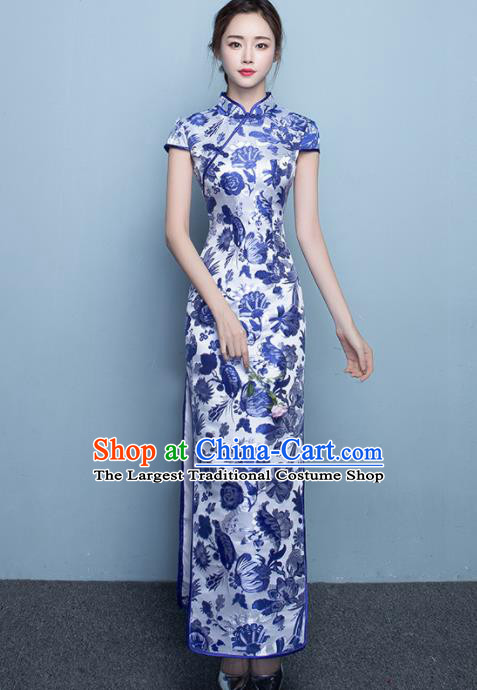 Chinese Traditional Qipao Dress Classical Costume Printing Peony Cheongsam for Women