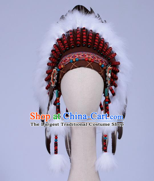 Top Halloween Apache Knight Long Feather Hat Carnival Catwalks Primitive Tribe Hair Accessories for Men