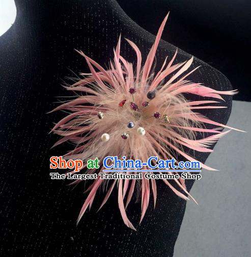 Handmade Pink Feather Breastpin Accessories Stage Show Brooch for Women