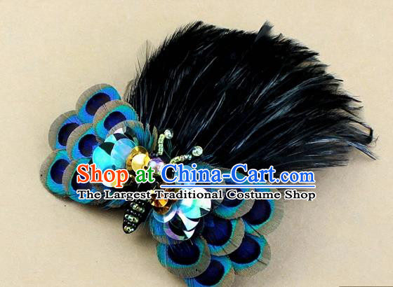 Top Rio Carnival Black Feather Bowknot Hair Accessories Halloween Catwalks Dance Hair Claw for Women