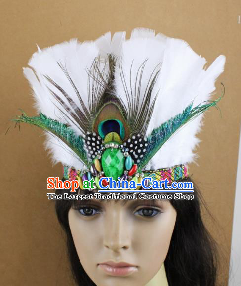 Top Rio Carnival White Feather Hair Accessories Halloween Cosplay Primitive Tribe Apache Knight Hat for Adults