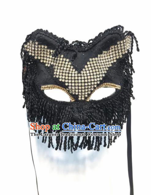 Top Halloween Cosplay Black Cat Tassel Masks Brazilian Carnival Catwalks Fancy Dress Ball Face Mask for Men