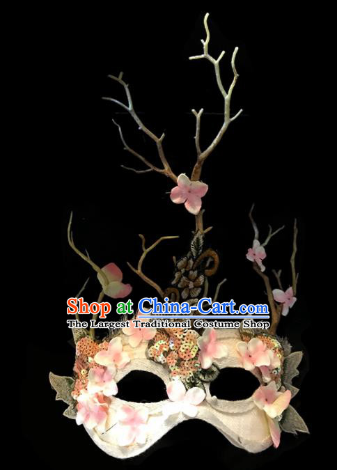 Top Halloween Cosplay Pink Flowers Branch Masks Brazilian Carnival Catwalks Fancy Dress Ball Face Mask for Women