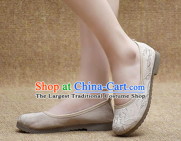 Chinese Shoes Wedding Shoes Traditional Embroidered Lotus Shoes Bride Beige Shoes for Women